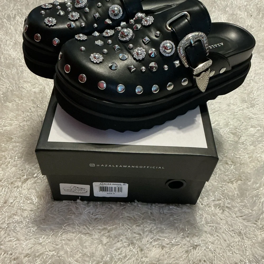 Azalea Wang Black Embellished Clogs - Picture 2 of 7